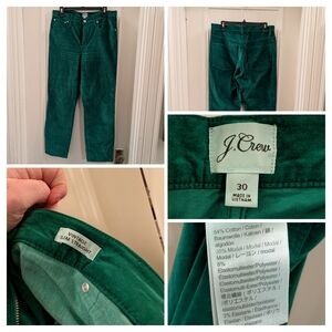 J. Crew Women's Velvet Slim Straight Stretch Green Pants